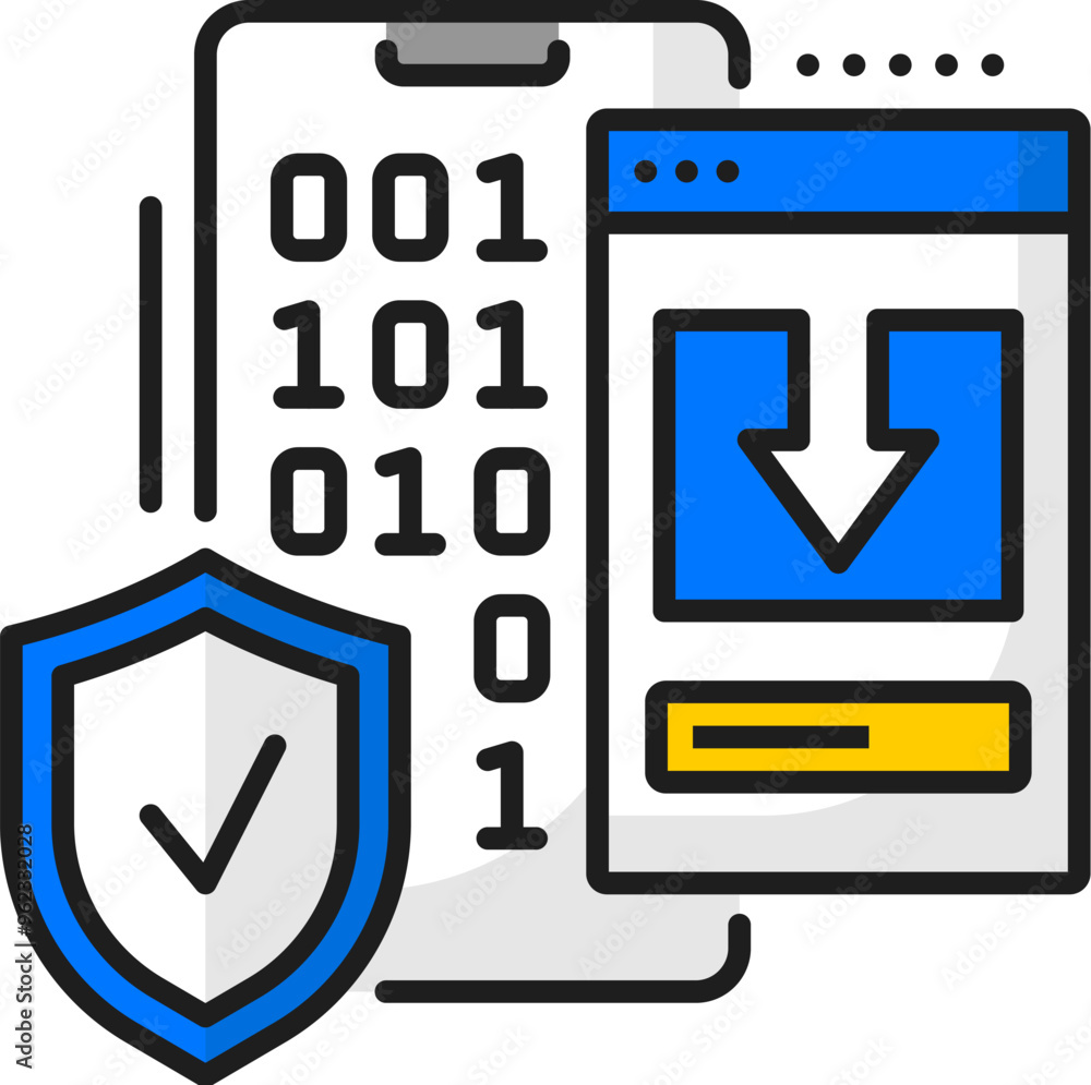 Poster secure mobile system software update color line icon. mobile phone driver upgrade, smartphone softwa