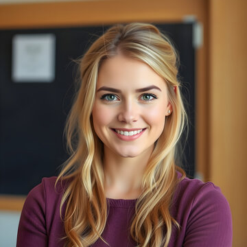 Una linda profesora con una encantadora sonrisa, muy linda