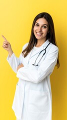 Smiling Doctor with Stethoscope on Yellow Background
