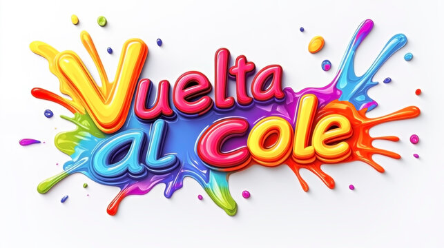 Colorful "Vuelta al Cole" Text with Paint Splashes. Back to School.