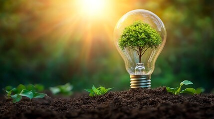 Eco-Friendly Lightbulb with Tree