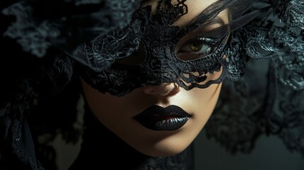 Hollywood star mysterious lady halloween vip party night wear face mask hide her appearance incognito dark black bride