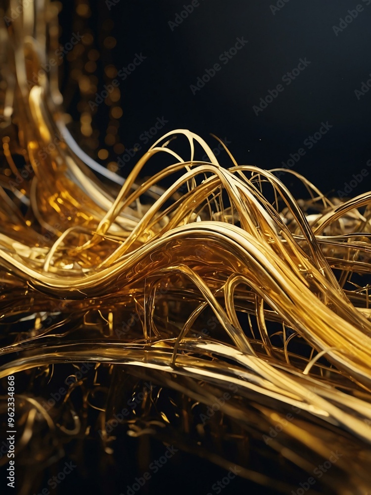 Poster Golden energy flow symbolizing the transfer of AI-generated data.