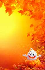 Fun flyer with ghost and pumpkin for Halloween day