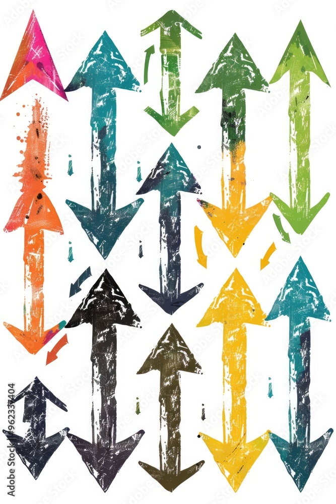 Poster A collection of colorful arrows against a plain white background, ideal for highlighting and emphasizing key points or directions