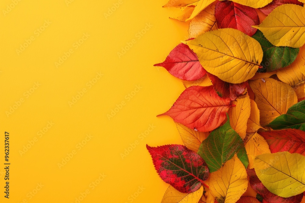 Poster a detailed view of a leaf cluster on a bright yellow background