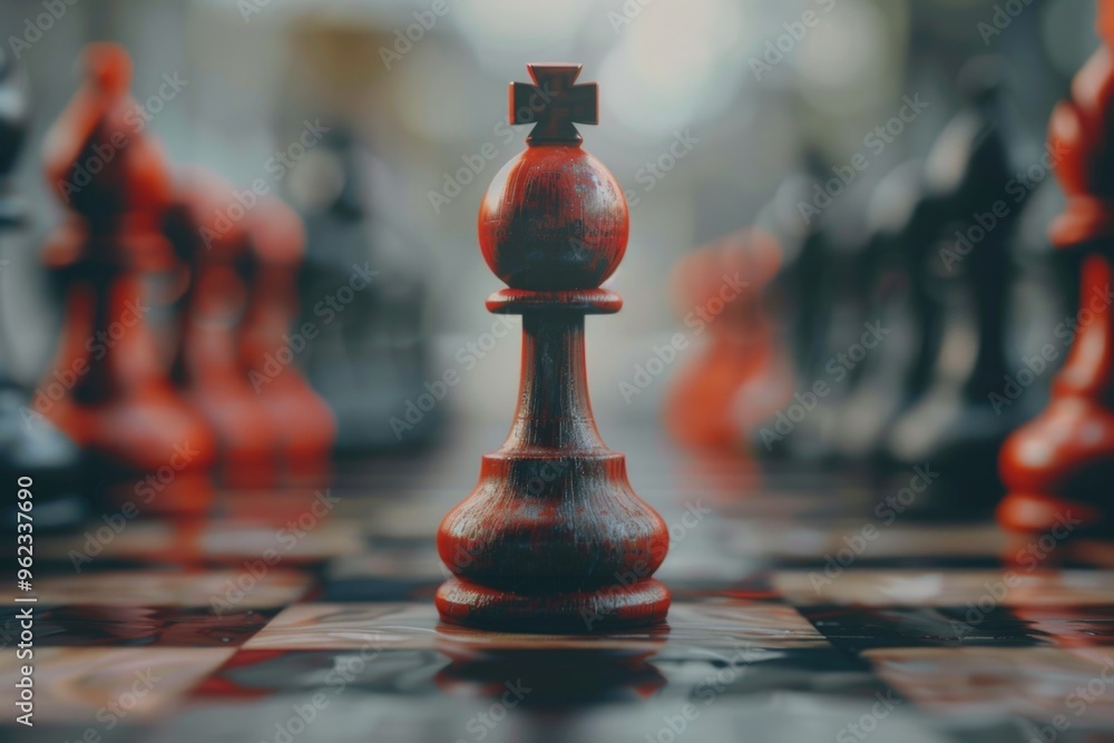 Poster a detailed view of a chess piece sitting on its square, useful for illustrations or design projects