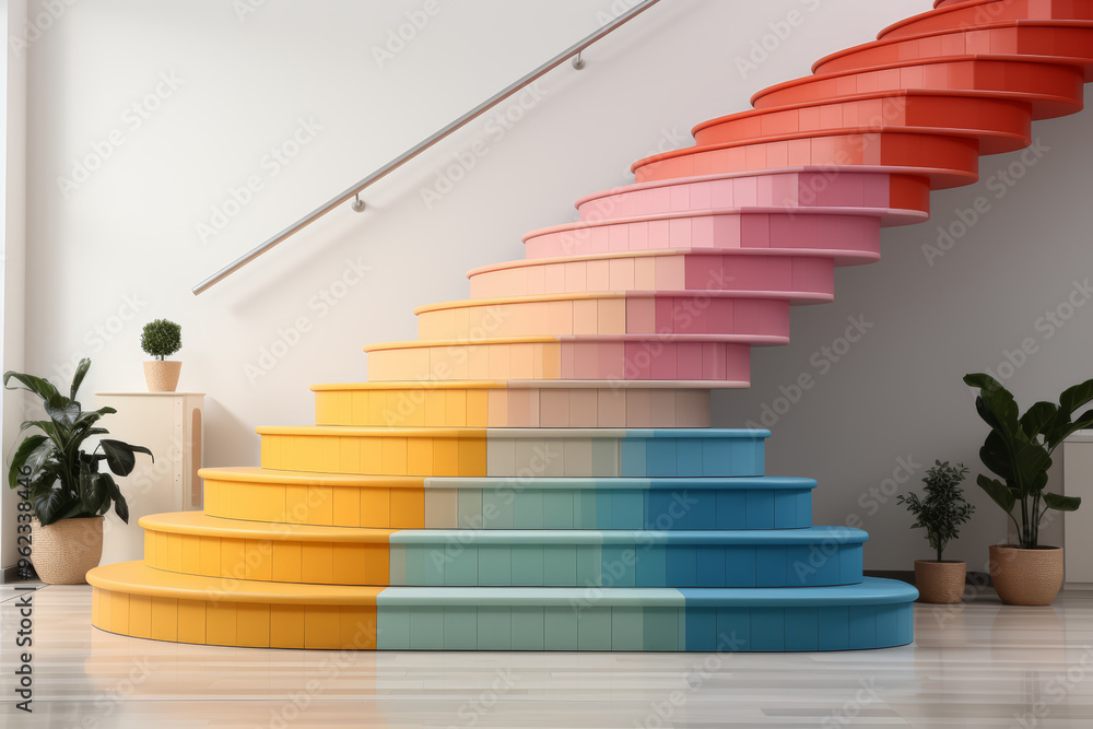 Poster a staircase with each step labeled as a different emotion. concept of emotional journey. generative 