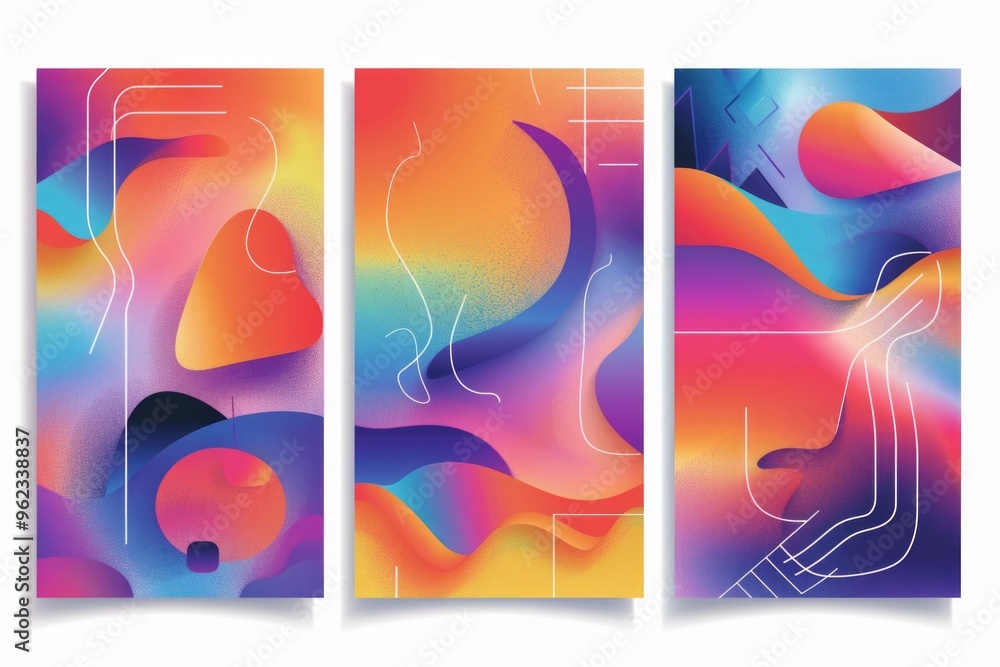 Poster three modern banners featuring unique shapes and patterns