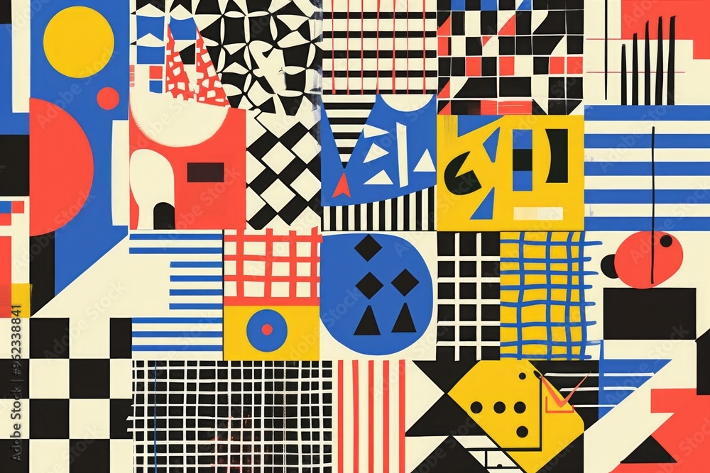 Aufkleber A colorful painting featuring various geometric shapes and patterns