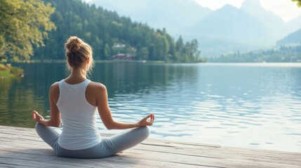 Fototapeta premium Serene Yoga by the Lake
