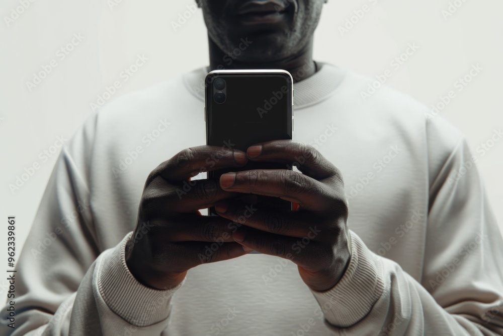 Aufkleber a person holding a smartphone, possibly checking messages or taking a call