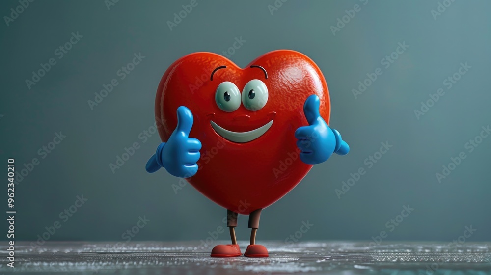 Poster a red heart with two thumbs up on a table, perfect for expressing appreciation or approval