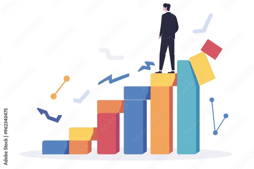 Poster a person studying a bar graph, suitable for use in presentations about business or finance