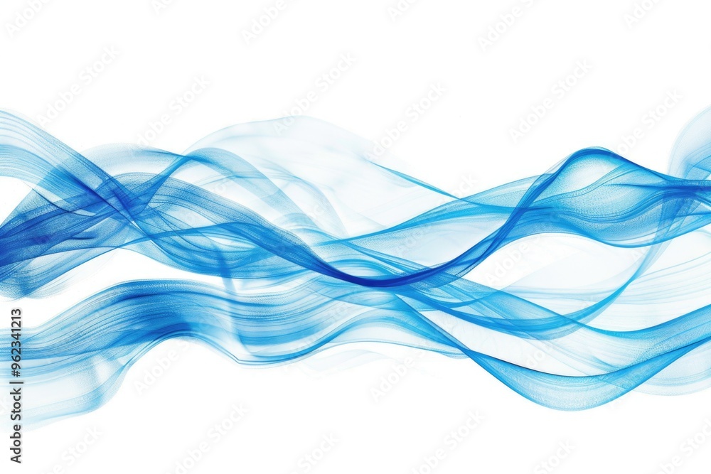 Poster a blue wave of smoke on a white background, suitable for use in abstract art or design concepts