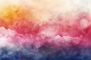 Fototapeta premium A watercolor painting of a serene sunset with fluffy clouds against a warm orange sky