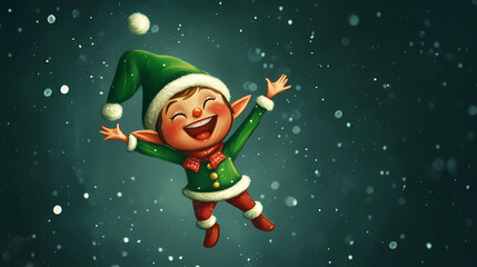 Naklejka premium Elf character happy action, merry christmas. Elf. Illustration