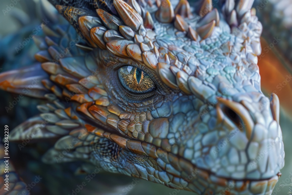 Poster a close-up shot of a lizard's face with a blurry background