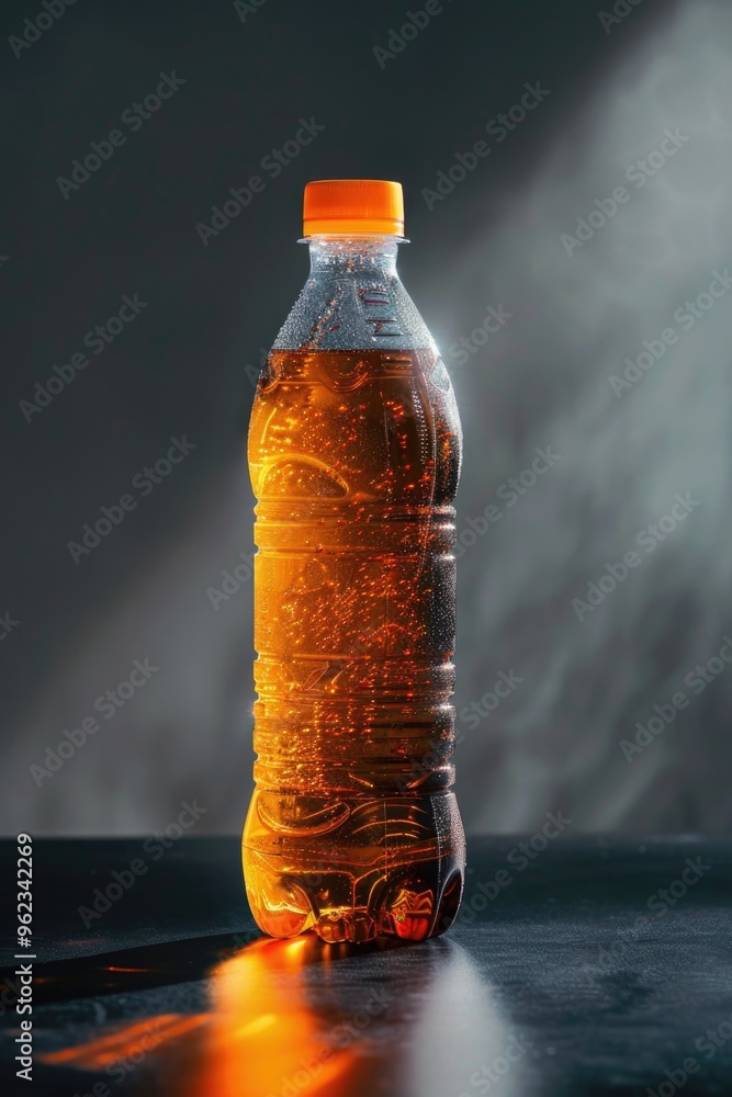 Poster a single serving of soda placed on a flat surface, ready for consumption