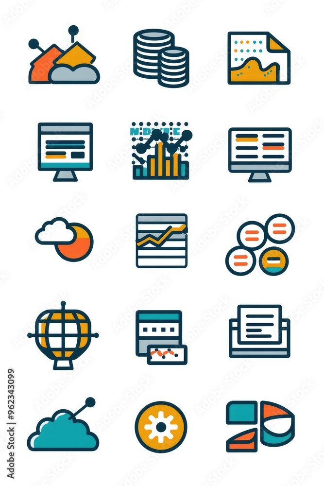 Poster a collection of colorful icons on a white background