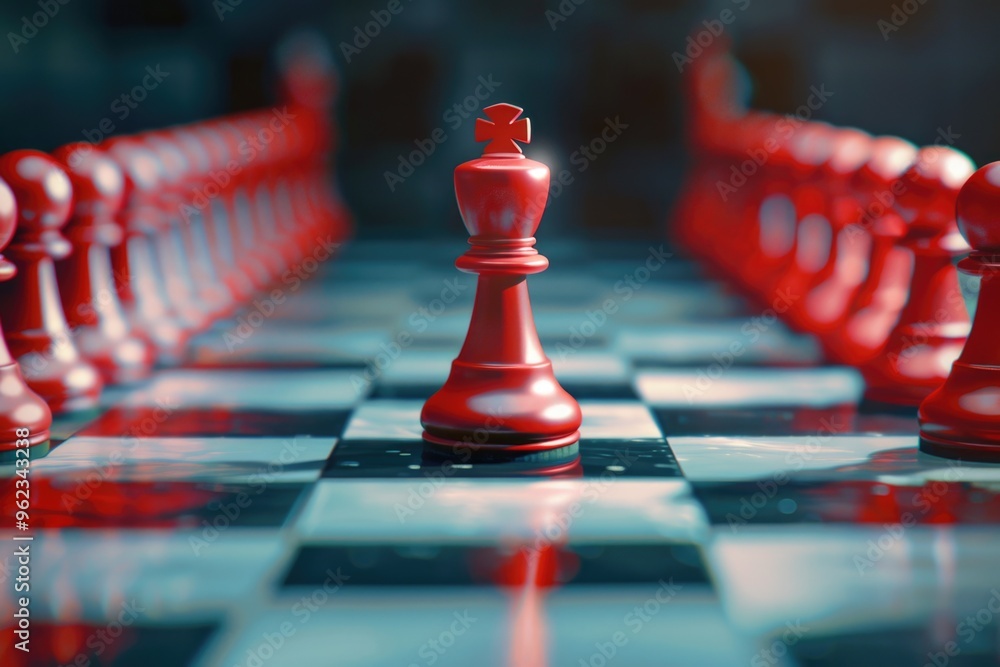Aufkleber a detailed view of a chess game in progress, featuring red chess pieces