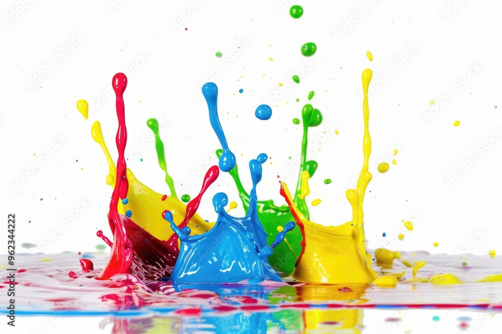 Poster a vibrant and dynamic splash of paint on a white background