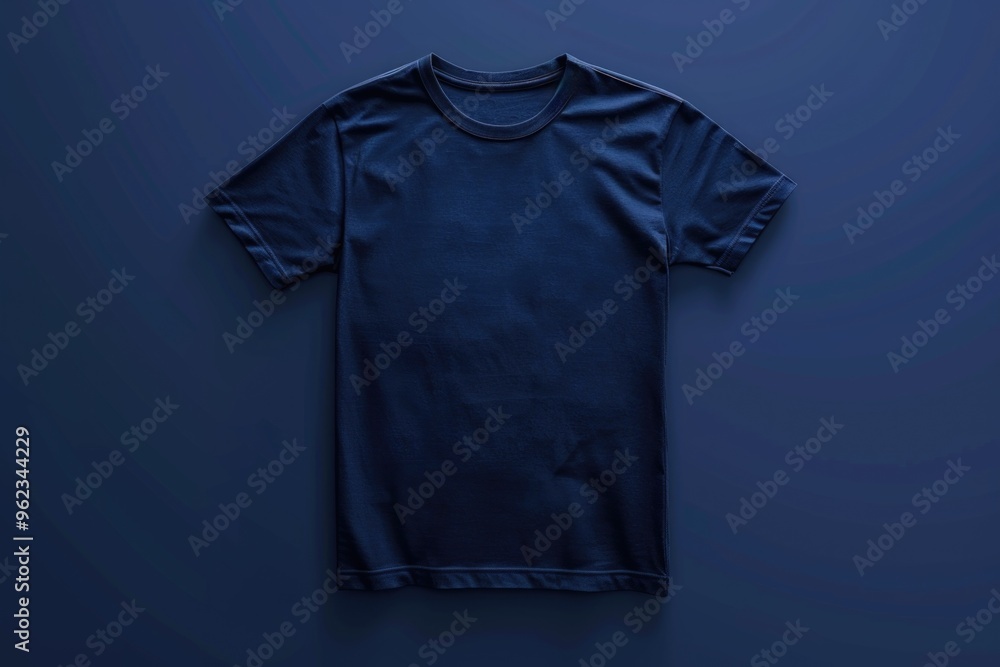 Poster a close-up of a dark blue t-shirt on a matching dark blue background, ideal for use in minimalist de
