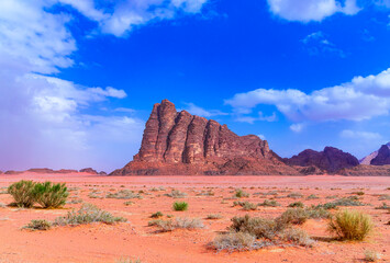 Wadi Rum, Jordan: The Seven Pillars of Wisdom in the Valley of the Moon, Arabia desert. Central Asia travel destination