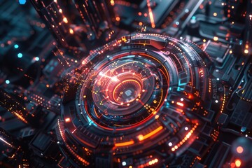 Fototapeta premium A futuristic cityscape at night with glowing lights and a futuristic atmosphere