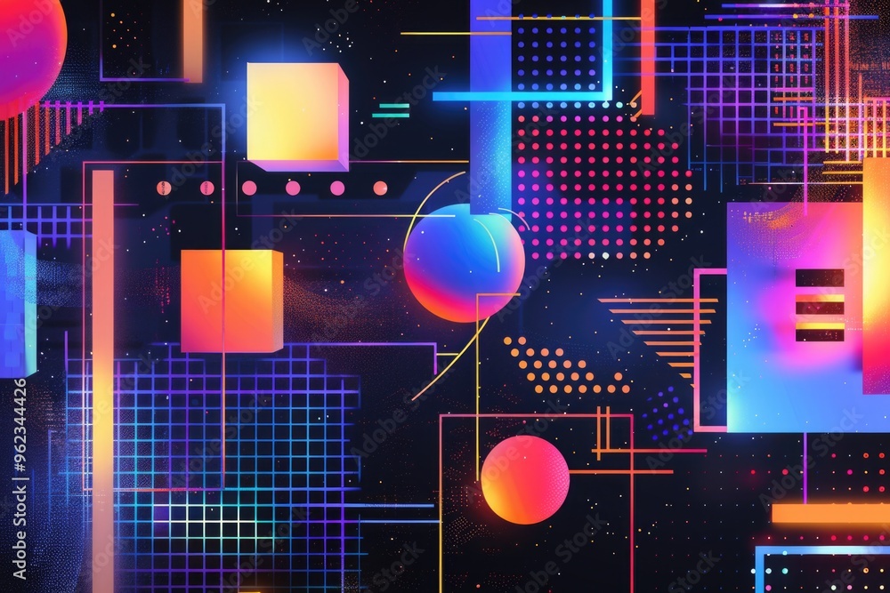 Poster colorful geometric patterns on a bright background, great for design and creative projects