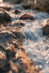 A close-up shot of a stream of water with rocks in the background, great for outdoor and nature-themed projects