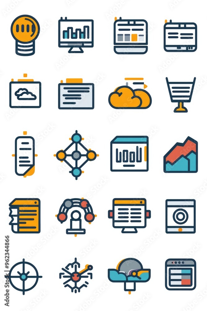Poster set of financial and business icons for presentations and documents