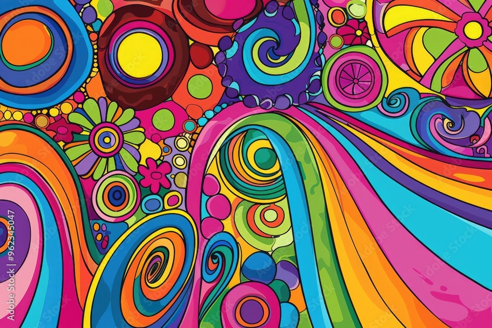 Aufkleber a vibrant illustration featuring swirling patterns and shapes on a colorful background
