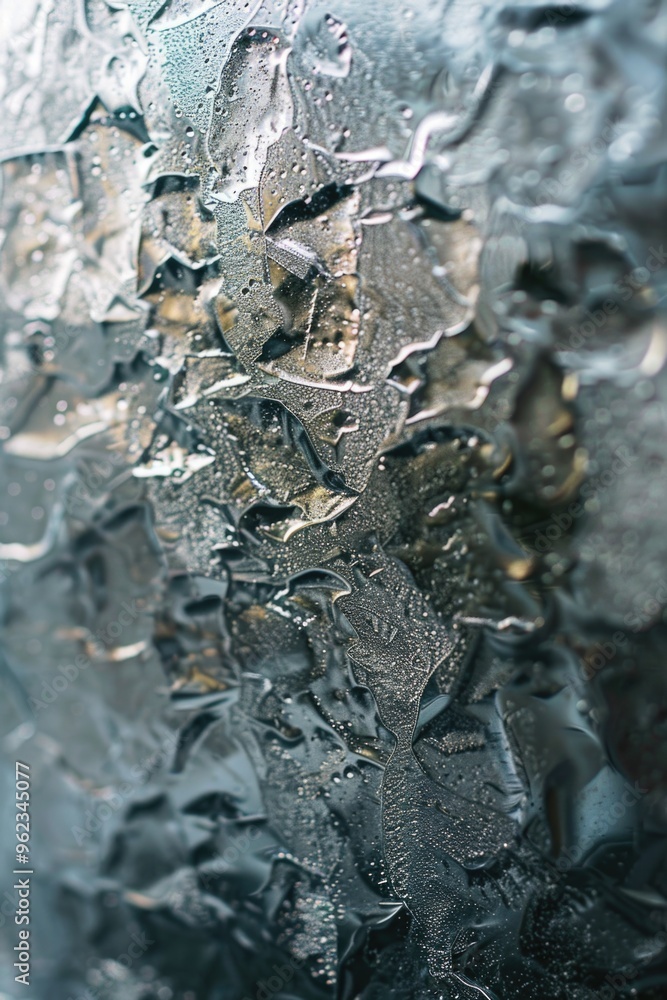 Poster Close up view of a window with rain pouring down, suitable for use in weather or mood-related scenes