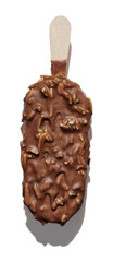 Chocolate ice cream on a stick on white background