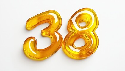 Obraz premium Amber yellow liquid forming 38 isolated on white with soft shadow effects.