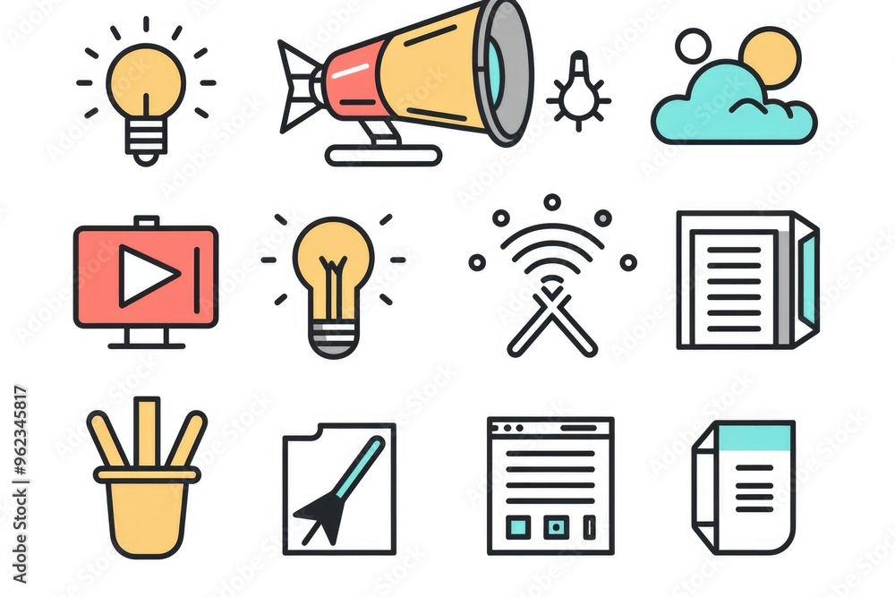 Poster set of simple, modern icons for lines and shapes