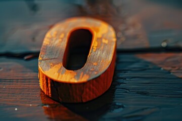 A close-up view of a wooden number on a table, ideal for use in still life compositions or as a design element
