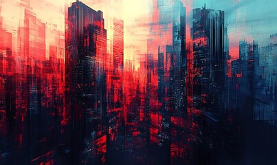 Obraz premium Abstract Cityscape with Red and Blue Tones