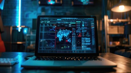 Obraz premium A laptop computer placed on top of a wooden table, ready for use