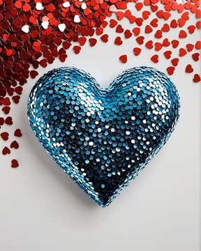 heart love blue sequin Valentine&rsquo;s Day, gift, red glitter sparkling sparkle love disco love is love with copy space