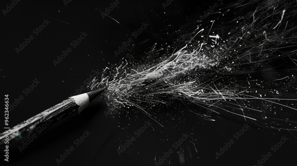 Poster A close-up image of a broken pencil with its graphite core exposed