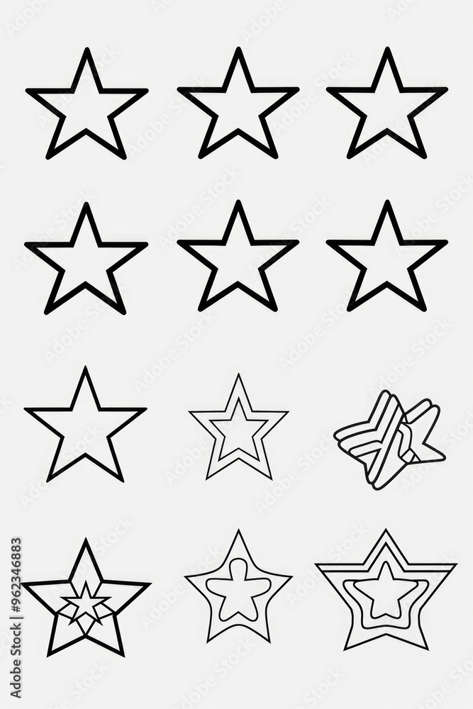 Poster a set of nine stars on a plain white background, ideal for use in astronomy or science related conte