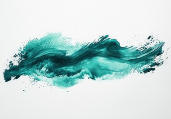 Obraz premium Teal wine ink with brush strokes and paint splashes on white background, minimalistic.