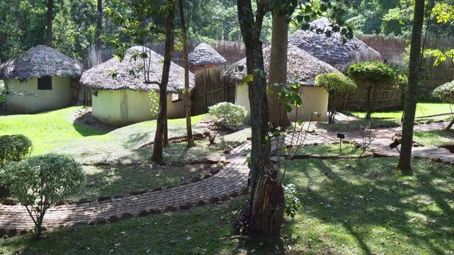 A serene african forest with charming thatched hutss, Butare, Rwanda