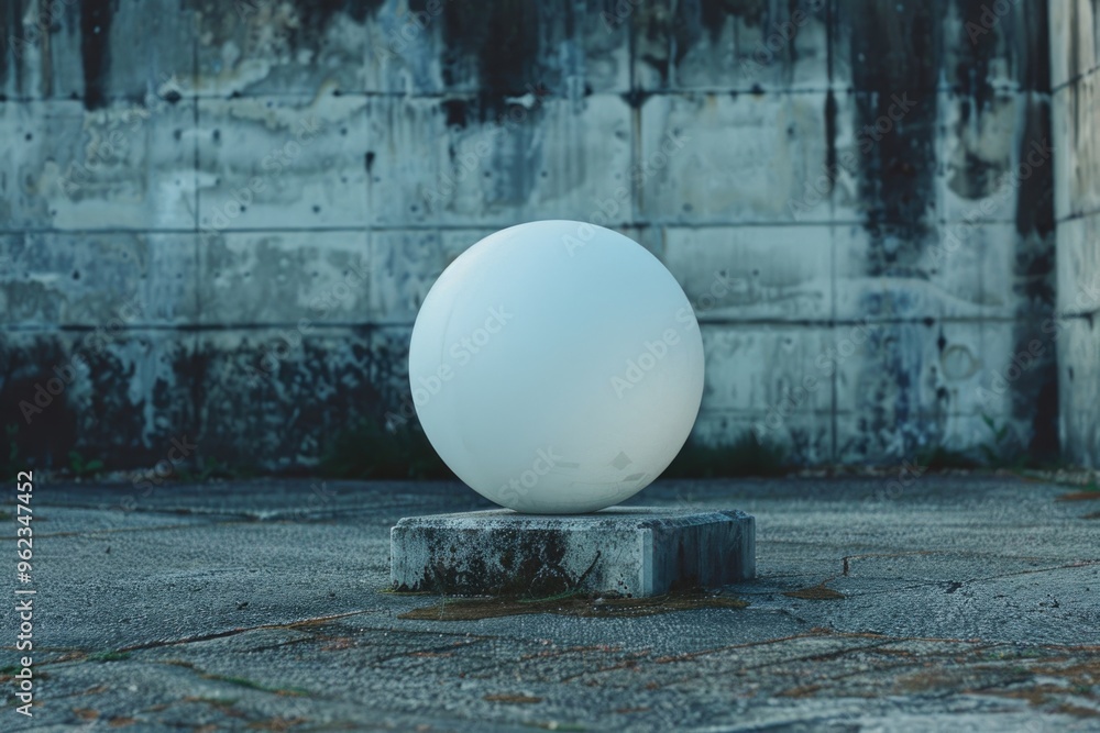 Aufkleber a white ball perched atop a gray cement block, perfect for adding a pop of color to your design