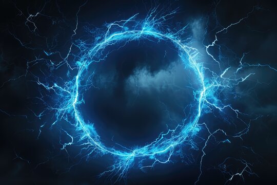 A circle of blue lightning on a cloudy sky