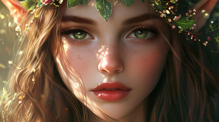Women elf princess fairy tale beautiful face model collection set background wallpaper ai generated image. Elf. Illustration