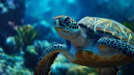Fototapeta premium sea tortule under water swimming 