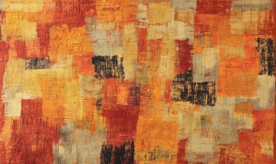 Abstract Painting with Orange, Red, and Black Geometric Patterns